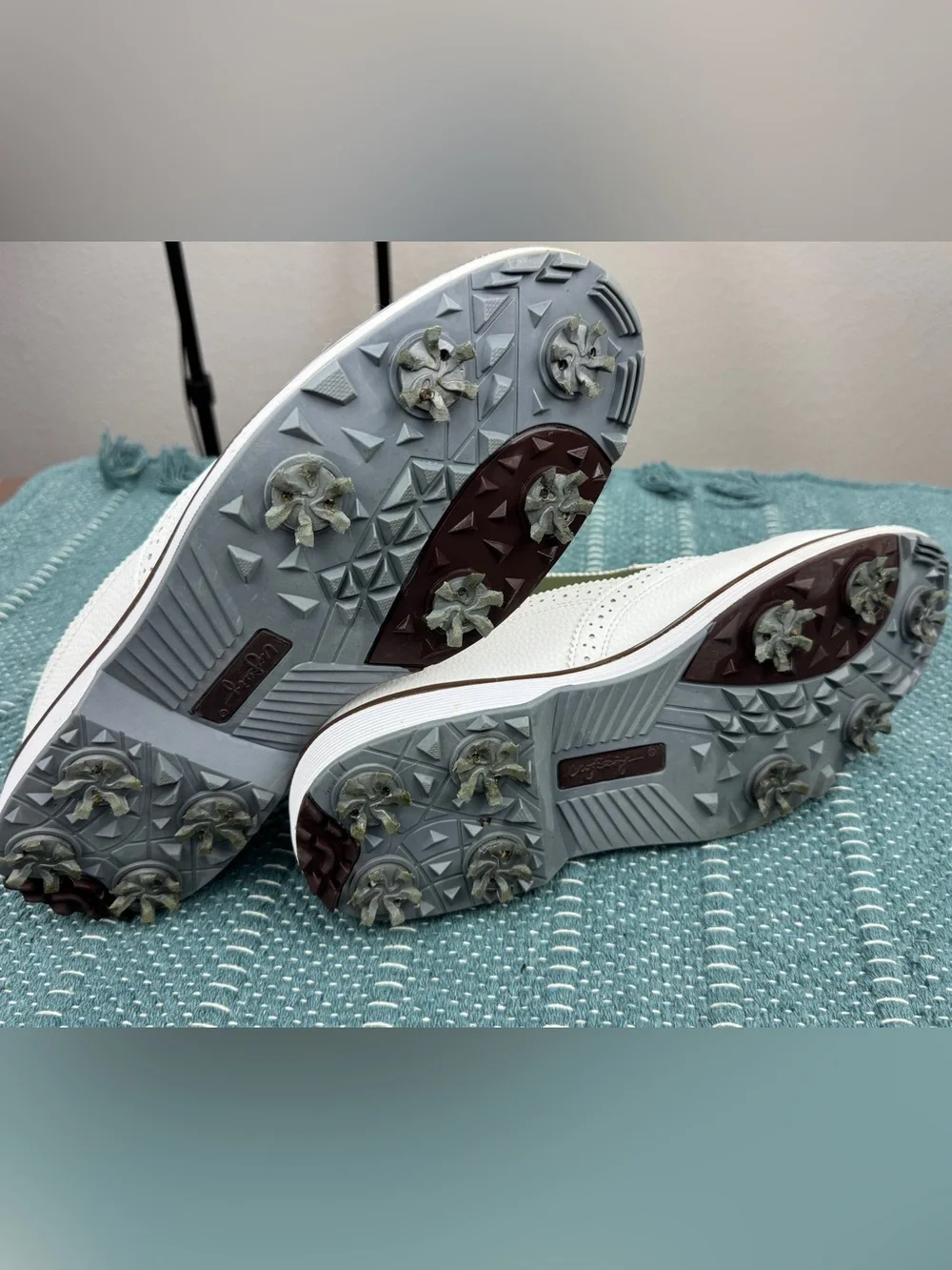 UOFEIY Men's Spiked Oxford Golf Shoes 10.5 White/Green